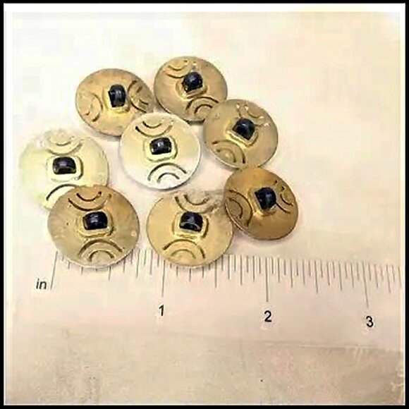 Vintage Button Set, 80s Black & Goldtone Buttons Lot of 8 - Picture 5 of 10